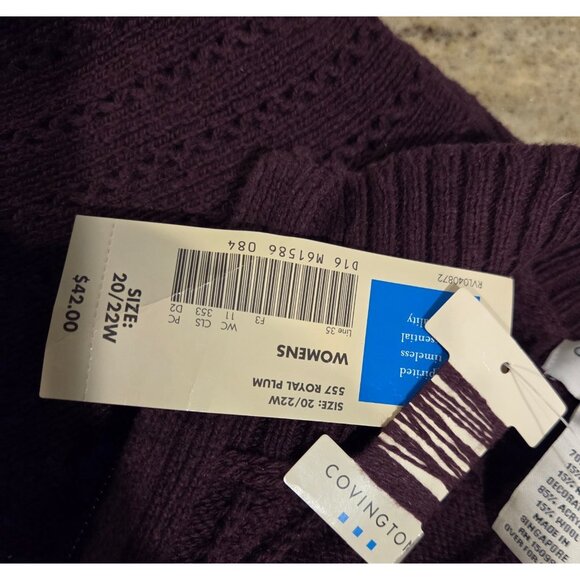 New! COVINGTON Sz 2X Sweater Zip Mock Neck Embroidered Flower Cuff Wool Blend - Picture 10 of 15